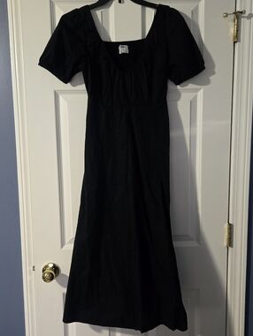 Old Navy Black Maxi Dress with Square Neck and Puff Sleeves